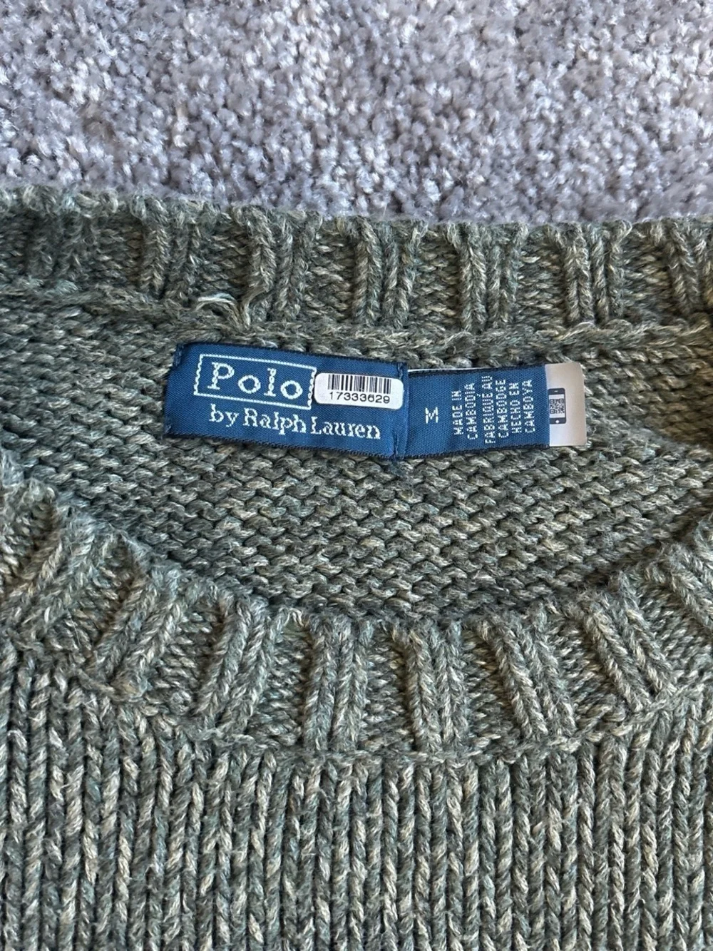 Polo by Ralph Lauren Olive Green Crewneck Sweater with White Logo - Picture 2 of 4
